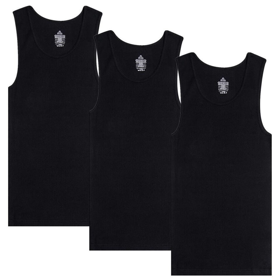 Men Tank Top 100% Cotton Ribbed Black A-Shirt Wife Beater Undershirts Size:S-4XL