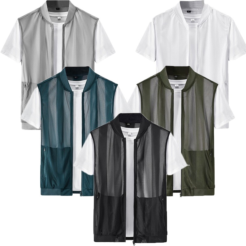 Mens Cardigan Wear Vests Outing Tank Top Racing Mesh Athletic Sleeveless Daily