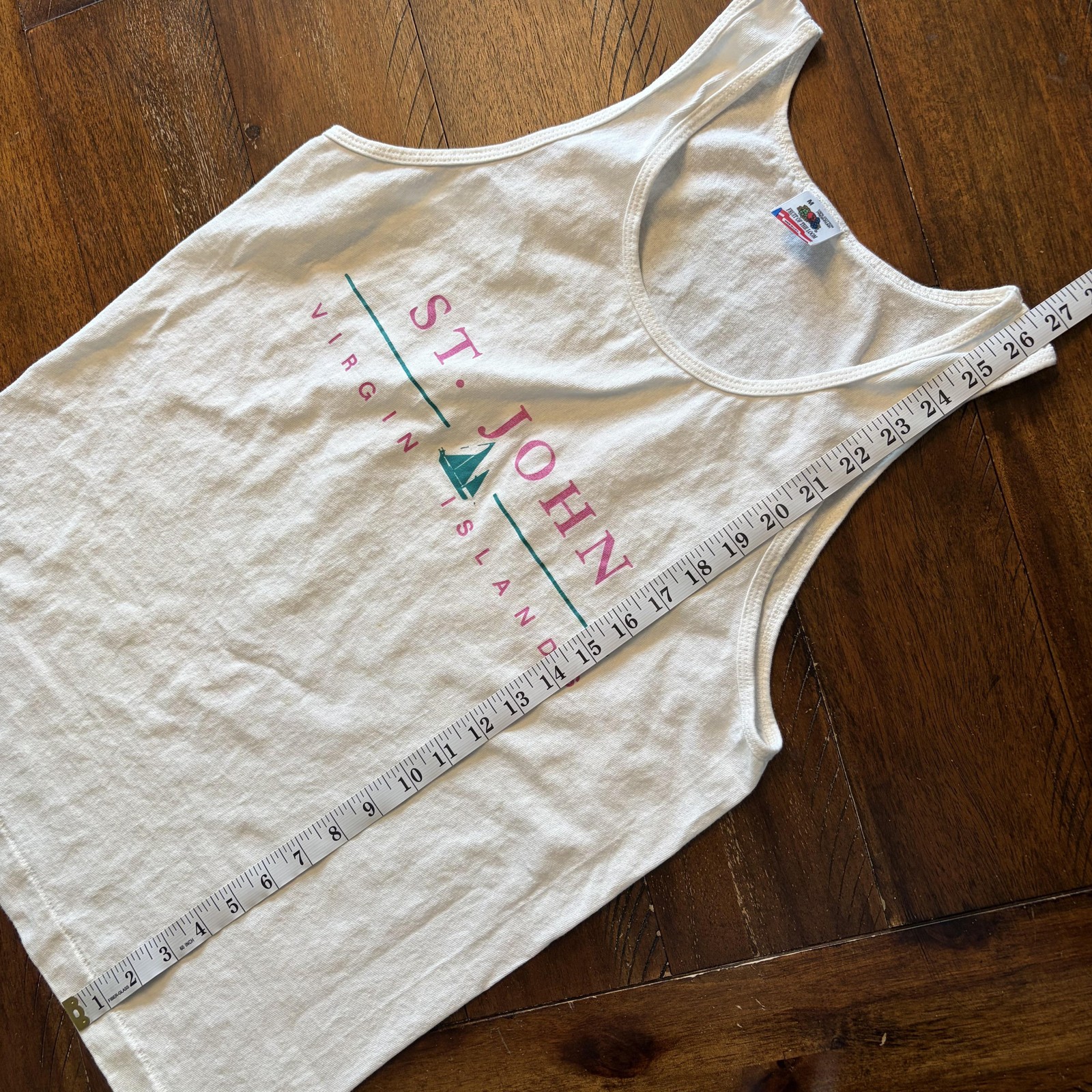 St John Virgin Islands Shirt Mens Medium White Tank Top Fruit Of The Loom Tee