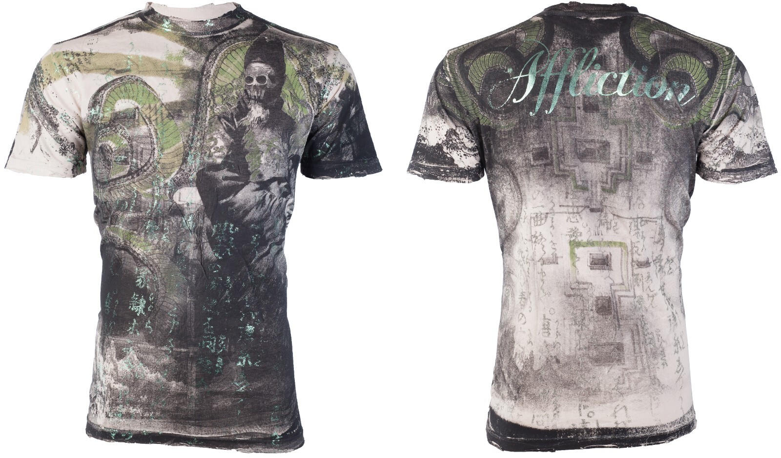 Rare $62 AFFLICTION Sand SERPEANT EMPEROR Short Sleeve Slim Fit Y2K T-shirt NWT