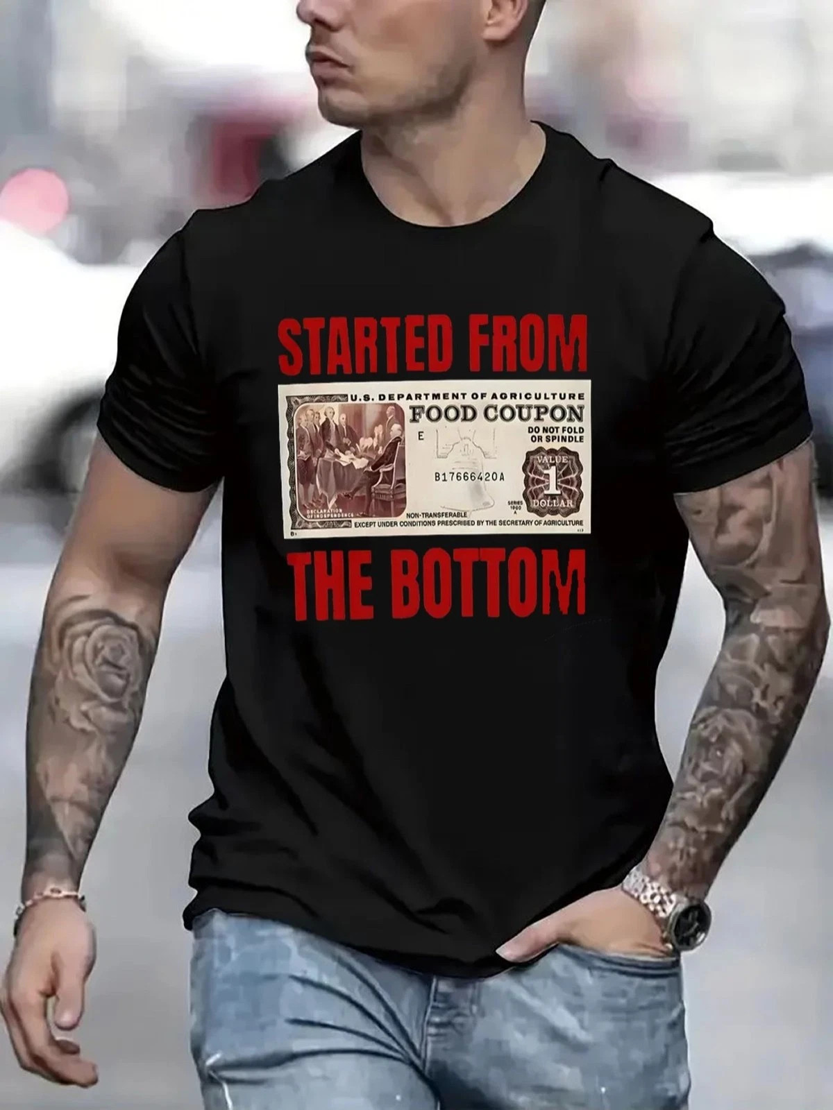 Men’s Started From The Bottom Funny Graphic T-Shirt Streetwear Tee