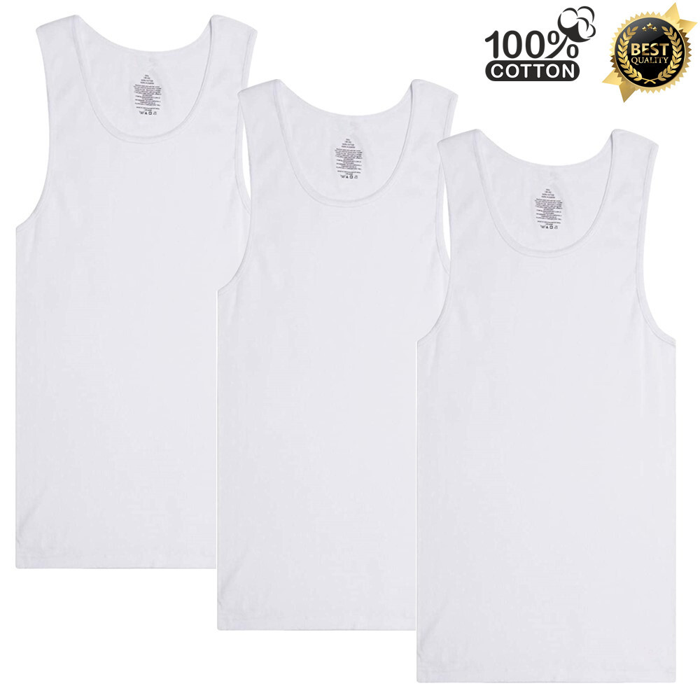 3-12 Pcs Mens 100% Cotton Tank Top A-Shirt Ribbed Wife Beater White Undershirt