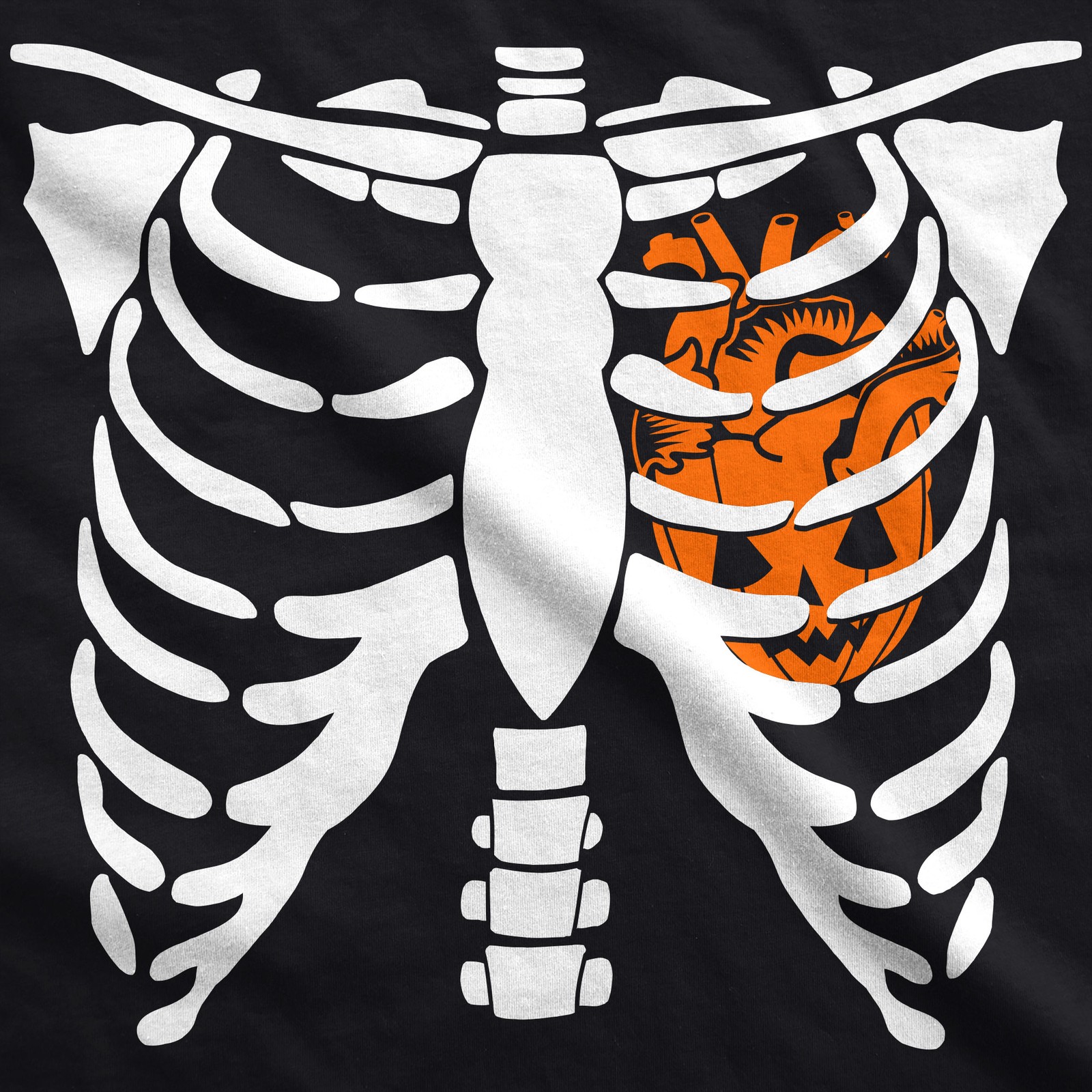 Mens Pumpkin Heart Skeleton Rib Cage Tee Funny Halloween Jack-O-Lantern Tee