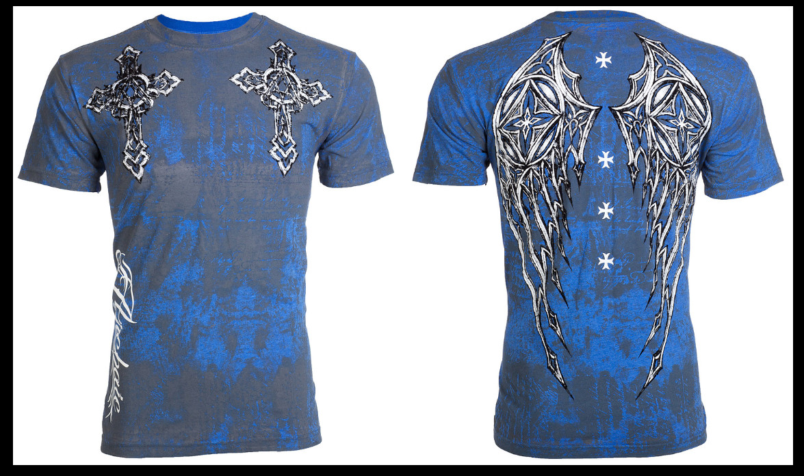 ARCHAIC by AFFLICTION Blue Grey STONE RANGER Short Sleeve Slim Fit T-shirt NWT